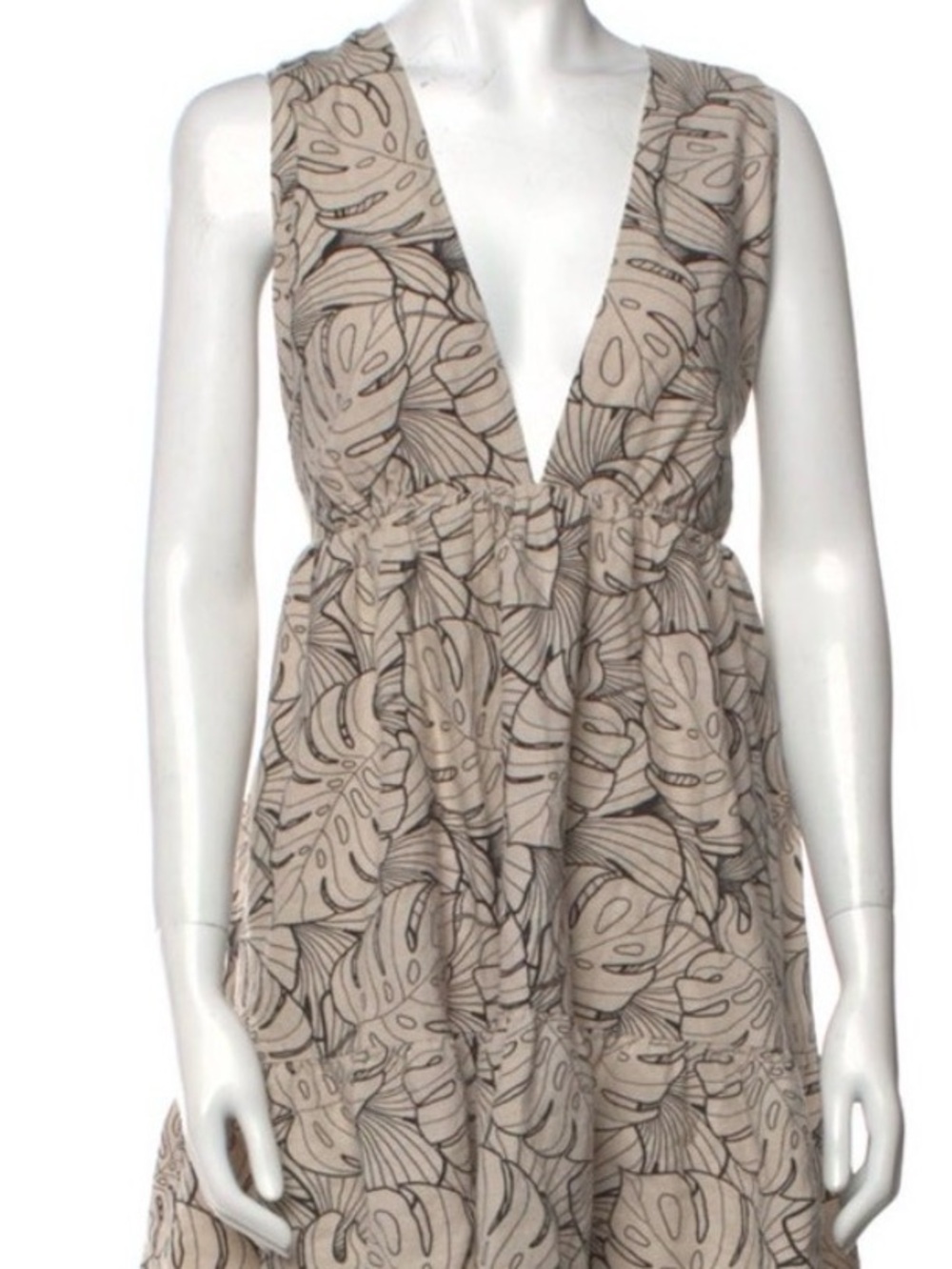 House of Harlow 1960 Beige Botanical Plunge Dress